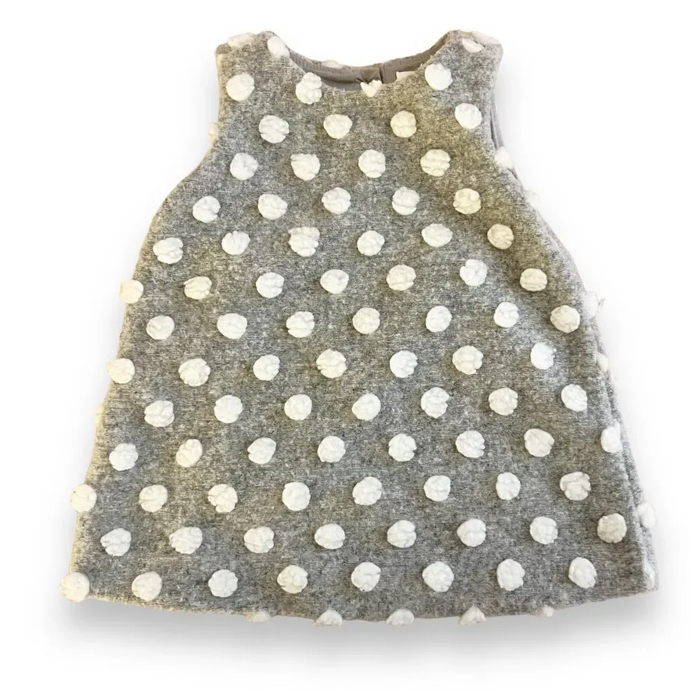Baby Gap Fuzzy Swiss Polka Dot Sleeveless Dress, Size 3-6 Months Grey/White NWOT